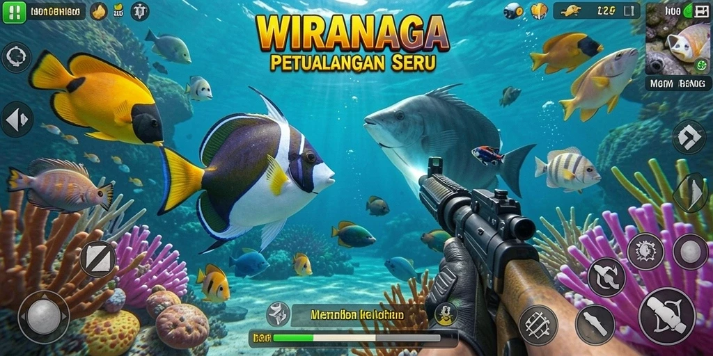 Gameplay seru WIRANAGA saat menembak berbagai ikan.
